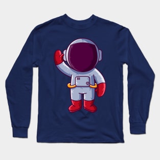 Cute Astronaut Standing Cartoon Long Sleeve T-Shirt